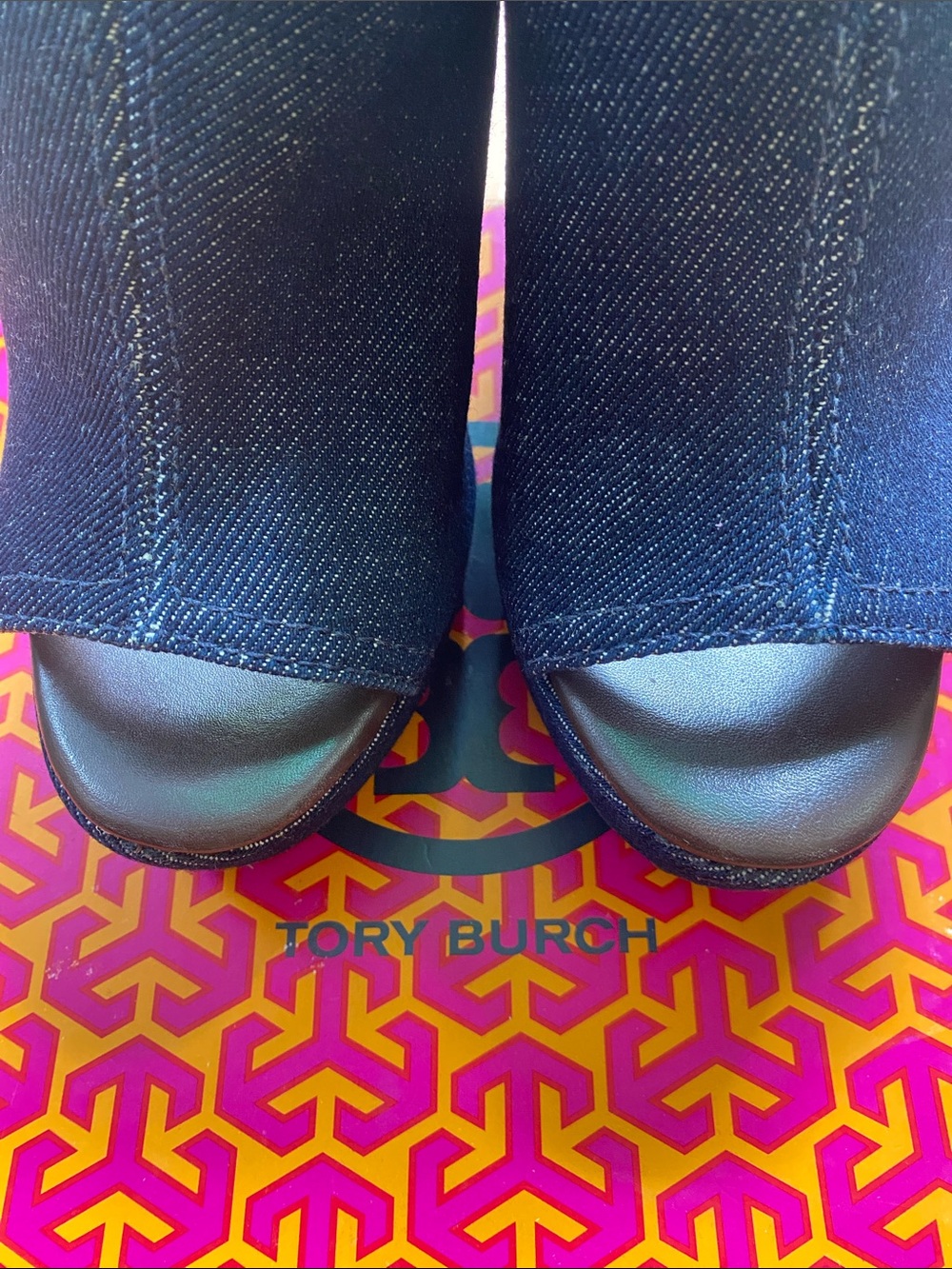 Tory Burch Navy Denim Open-Toe Mule - Picture 16 of 16